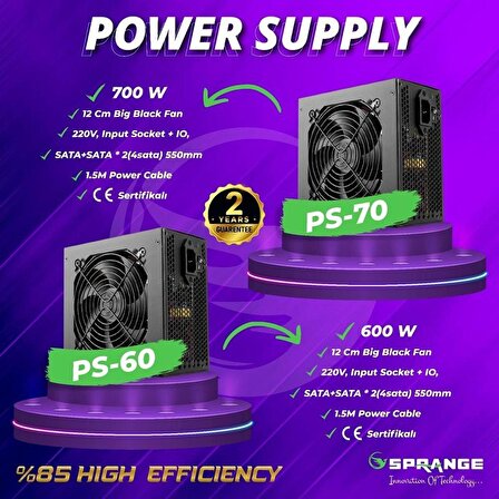Spraange PS-60 600W Power Supply 4 SATA 12CM Geniş Fan Güç Kaynağı