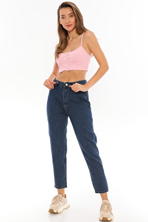 Kadın Yüksek Bel Mom Jeans Kar Yıkama Kot Pantolon