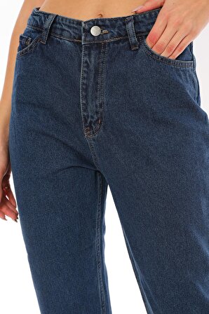 Kadın Yüksek Bel Mom Jeans Kar Yıkama Kot Pantolon