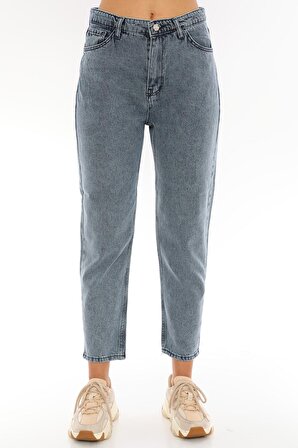 Kadın Yüksek Bel Mom Jeans Kar Yıkama Kot Pantolon