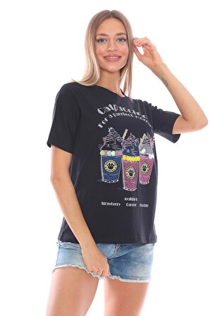 Kadın Cappuccino Baskılı Cotton T-Shirt, Pamuklu Tişört