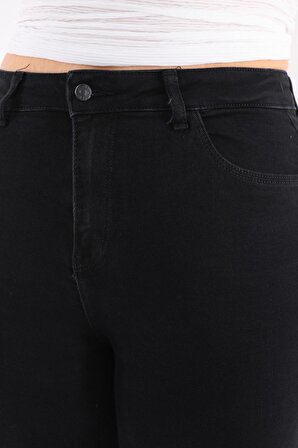 Kadın Büyük Beden Yüksek Bel Full Likralı Mom Jeans Kot Pantolon