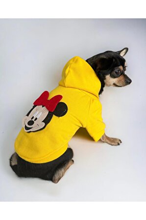 Yellow Mickey Kedi Kapşonlu Sweatshirt, Hoodie Kedi Kazağı, Kedi Kıyafeti