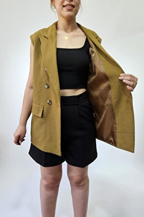 Oversize Kadın Kolsuz Blazer Ceket Kadın Yelek