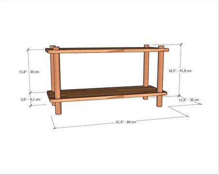 AHŞAP KİTAPLIK , AHŞAP AYAKKABILIK , SUNUM SEHPASI , AHŞAP RAF- KÖŞELİ 2 RAFLI