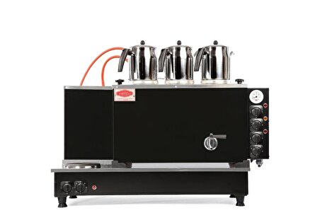 3 Demlikli Siyah Tüplü Tam Otomatik Çay Ocağı Kazanı Semaver Çay Makinesi (DOĞALGAZ+ ELK)