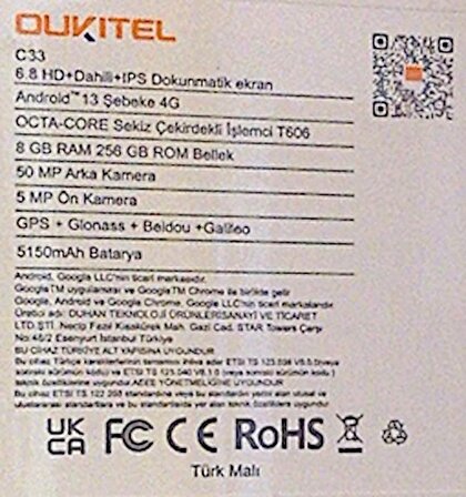 Oukitel C33 256 GB 8 GB Ram + Orijinal Kulaklık Hediyeli