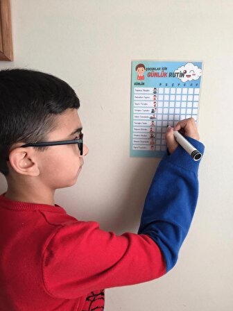 Çocuklar Için Rutin Checklist Kontrol Listesi Pvc Kaplı Yaz Sil Kullan Mavi Kalem Hediye