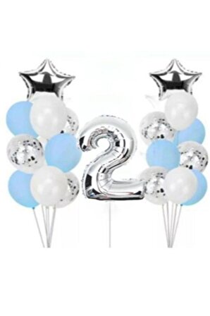 2 Yaş Konfetili Şeffaf Balon Seti Doğum Günü Parti Seti