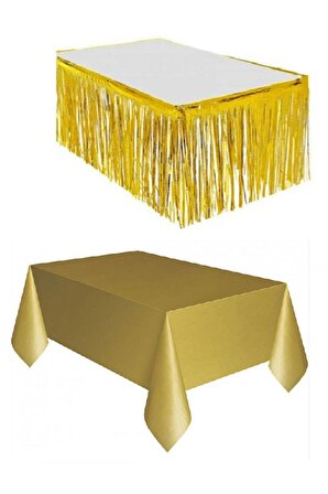 Gold Metalize Masa Etegi + Plastik Gold Masa Örtüsü