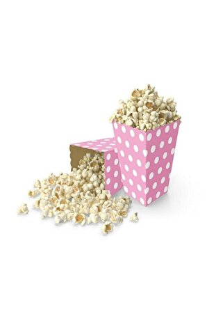 Pembe Puantiyeli Popcorn Kutusu (Mısır, Cips Kutusu) 8 Adet