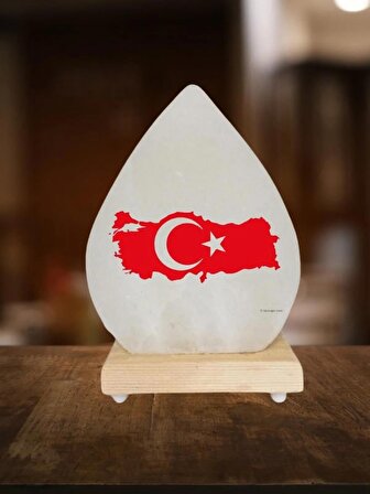 Dekoratif Çankırı Kaya Tuzu Masa Ve Gece Lambası Damla Modeli Türkiye Bayrak Baskılı