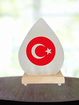 Dekoratif Çankırı Kaya Tuzu Masa Ve Gece Lambası Damla Modeli Türk Bayrağı Baskılı