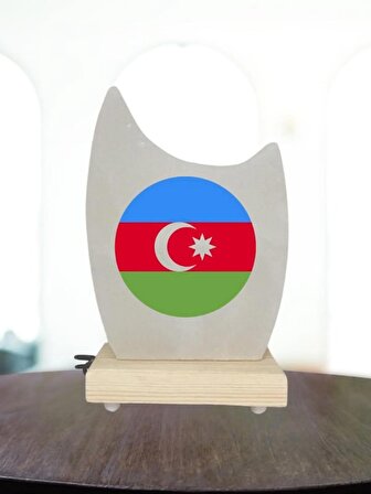 Dekoratif Çankırı Kaya Tuzu Masa Ve Gece Lambası Plaket Modeli Azerbaycan Bayrağı Baskılı