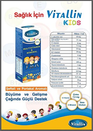 Vitallin - Kids Multivitamin & Mineral - Çocuklar İçin Beta Glukan Destekli - 12 Vitamin - 4 Mineral