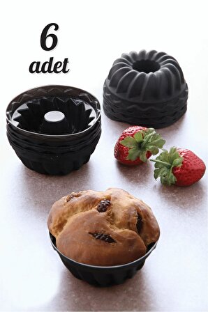 6 Lı Yıkanabilir Mini Kek Muffin Pişirme Kalıbı, Silikon Muffin, Cupcake Kalıbı Siyah
