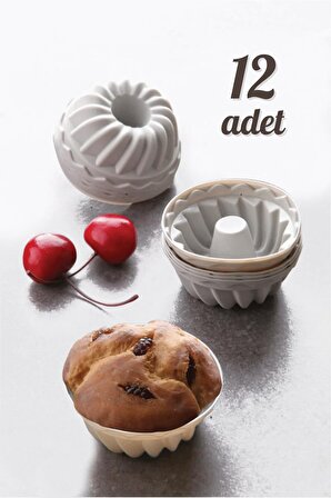 12 Li Yıkanabilir Mini Kek Muffin Pişirme Kalıbı, Silikon Muffin, Cupcake Kalıbı Gri