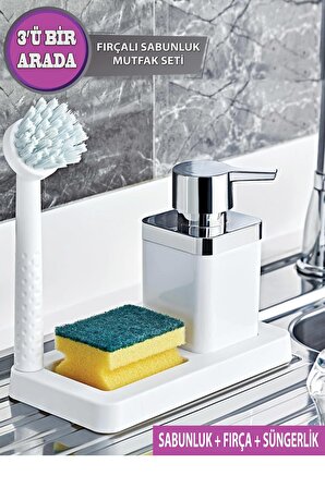 Fırçalı Sıvı Sabunluk Süngerlik Standlı Mutfak Banyo Seti