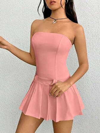 pazarella Kadın Dalgıç Krep Kumaş Askısız Basic Mini Elbise