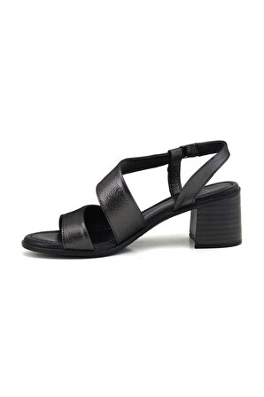 Mammamia D23YS-1320 Hakiki Deri Kadın Sandalet - Siyah Çelik