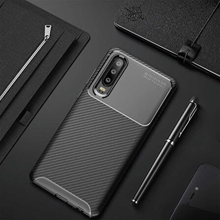 Huawei P30 Uyumlu Kılıf Ultra Slim Fit Karbon Silikon