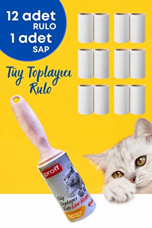 Tüy Toplayıcı Rulo Yapışkanlı 12 Li Yedek Rulo (Kedi - Köpek Tüy Toplayıcı)