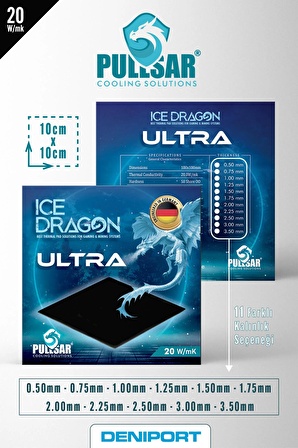 Ice Dragon® Ultra Thermal/Termal Pad - 100x100 mm Boyutlarında, 1,00 mm Kalınlıkta - 20.0 W/m-K İletkenlik - Yüksek Performans ve İletken Termal Pad !