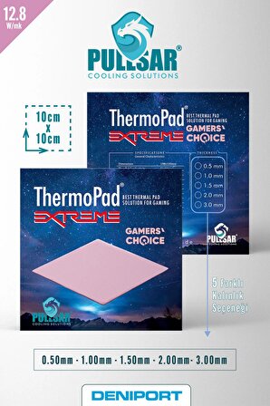 Pullsar Thermopad Extreme - 100x100 mm | 0.5 mm Kalınlık | 12,8 W/m-K İletkenlik ile Bilgisayarınız İçin Güçlü Soğutma Çözümü!