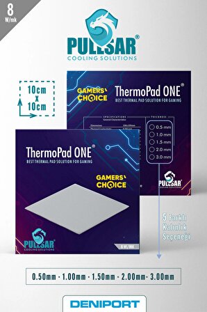 Pullsar Thermopad One - 100x100 mm | 3,00 mm Kalınlık | 8 W/m-K İletkenlik ile Oyununuzu Soğutmanın Yeni Yolu!