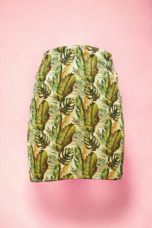 Yeşil Monstera Desenli Kısa Pareo Saten Iç Göstermez Kadın Plaj Elbisesi Yeni Sezon