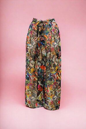 Vintage Retro Desenli Uzun Pareo Bağlamalı Şifon Kadın Plaj Elbisesi Yeni Sezon