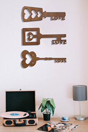 Duvar Dekoru 3 Parça Love Anahtarlık Lazer Kesim Ahşap Tablo