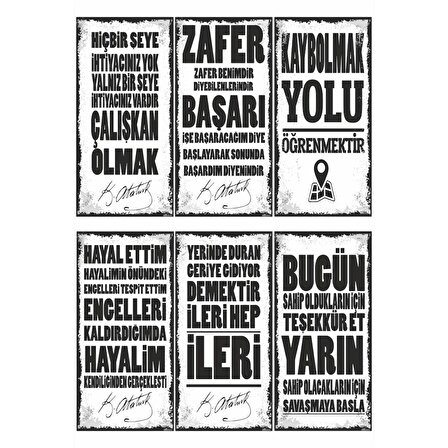 10*20 atatürk sözleri motivasyon duvar yazıları 6lı mini retro ahşap poster seti