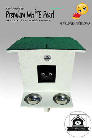 Kedigram Kedi Kulübesi Su Geçirmez Tek Katlı Mama Kaplı Kedi Evi Beyaz - Yeşil 