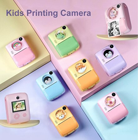QASUL Anlık Termal Yazıcılı Dijital Çocuk Kamerası 2.0 Inç Hd 1080P Instant Photo Printer Camera cmr37pembekjdnc