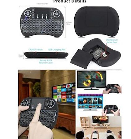 QASUL Işıklı Kablosuz Şarjlı Mini Klavye Mouse Smart Tv-tablet-
