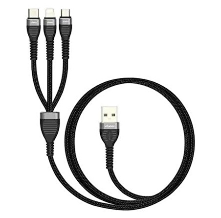 QASUL Data Cable Xs-013 Çoklu Sarj Kablosu 3 Uçlu Iphone,samsung,type-c Uyumlu Çoklu Şarj Kablo