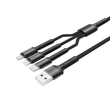 QASUL Hızlı Şarj Kablosu 3'lü USB Type-C+Ios+Mıcro (Deri Kablo -)