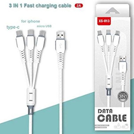 QASUL Data Cable Xs-013 Çoklu Sarj Kablosu 3 Uçlu Iphone,samsung,type-c Uyumlu Çoklu Şarj Kablo