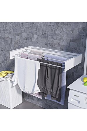 Design Kurutmalık Çamaşır Askısı (BEYAZ-100CM) - Duvara Monte, Katlanabilir Çamaşırlık -