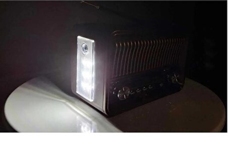 Mini Taşınabilir Portatif Nostaljik Radyo ve Bluetooth Hoparlör Led Işıklı El Fenerli