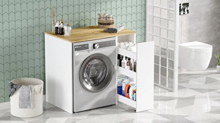 Robin Home Diana Çamaşır Makinesi Dolabı Çekmeceli Keçe-Beyaz 