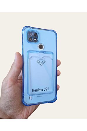 Oppo Realme C21 Şeffaf Kartlıklı Kamera Korumalı Silikon Kılıf