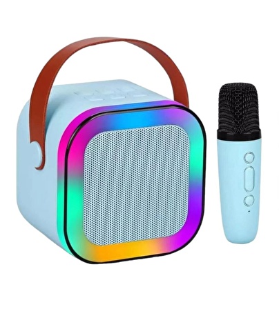 Rgb Işıkl Mikrofonlu Taşınabilir Bluetooth Hoparlör Kablosuz Karaoke Müzik Eğlence  KARAOKE Hoparlör MAVİ