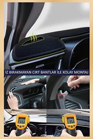 Renault Clio 4 2012-2020 İçin Uygun Torpido Koruma Halısı Siyah Kenar Renk Kırmızı