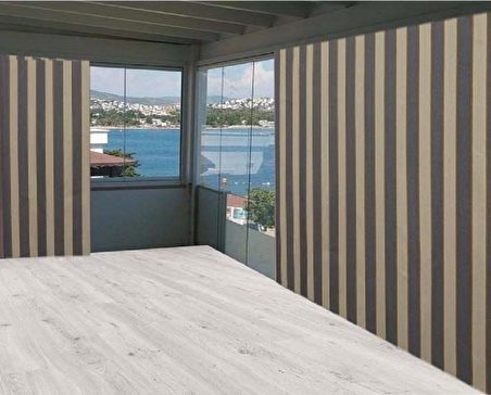 Ceylan Home Balkon Perdesi Gri Krem Çizgili 250x250