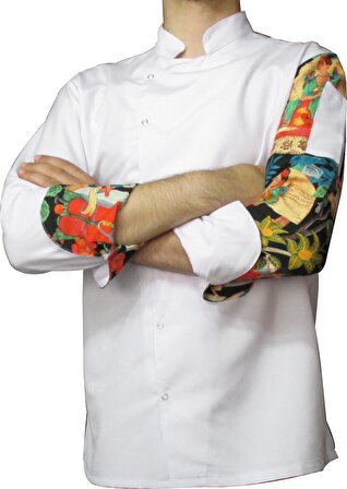 Aşçı Ceketi Desenli Unisex Çıtçıtlı Beyaz Uzun Kollu Chef Aşçı Mutfak Ceket Tablo Desenli