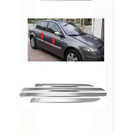 Renault Megane 2 Krom Yan Kapı Çıtası 4 Kapı 2006 ve Üzeri ( Geniş Uzun ) Paslanmaz Çelik