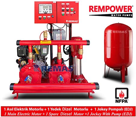 Rempower 10 HP Dizel Motorlu ve Star Elektrik Motorlu Yangınla Mücadele Pompası Hidrofor Fire Pump