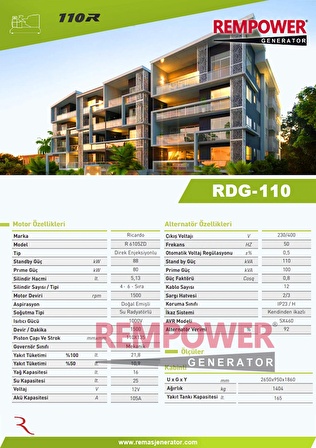 REMPOWER RDG 110 KVA OTOMATİK KABİNLİ DİZEL JENERATÖR